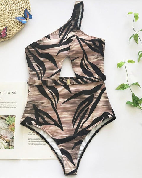 One Shoulder Print One-Piece Swimsuit