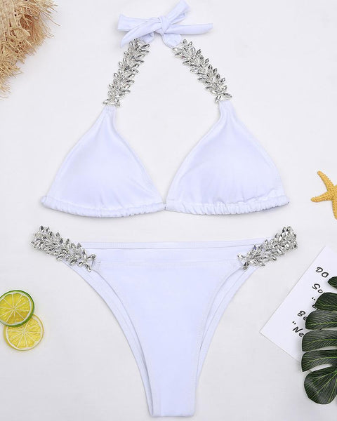 Halter Studded Detail Bikini Sets