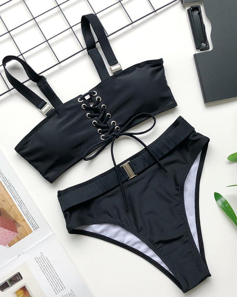 Eyelet Lace-Up Bikini Set