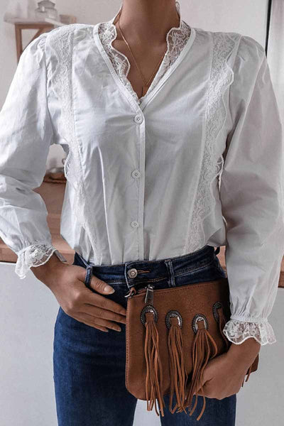 Women Long Sleeve Flared Sleeve Solid Color Shirt Tops