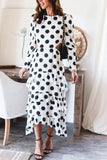 Women New Style High Waist Temperament White Polka Dot Maxi Dresses