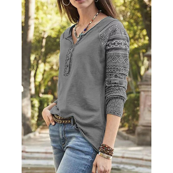 V-Neck Tribal Casual Buttoned Blouses