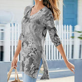 Casual V Neck Printed 3/4 Sleeve Blouse