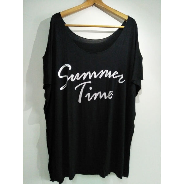 Round Neck Loose Cotton-Blend Alphabet Mini Dress T-Shirt