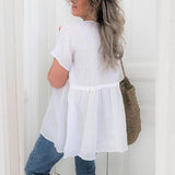 Loose Solid Color V Neck Blouse