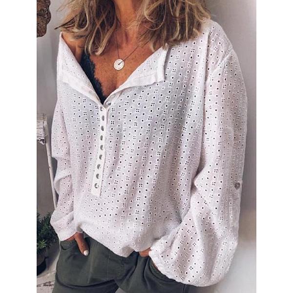 Comfortable Long Sleeve V-Neck Blouse