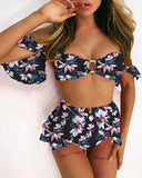 Solid Ruffles Design Bikini Set