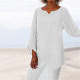 Casual V-Neck 3/4 Sleeve Solid Color Blouse