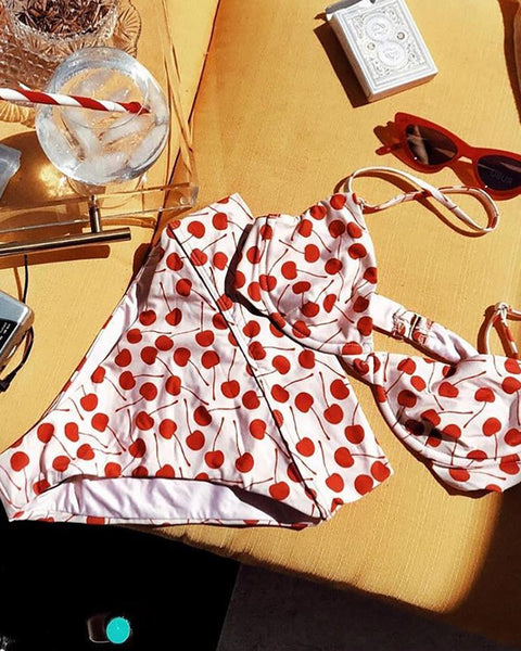 Cherry Print Spaghetti Strap Bikini Sets