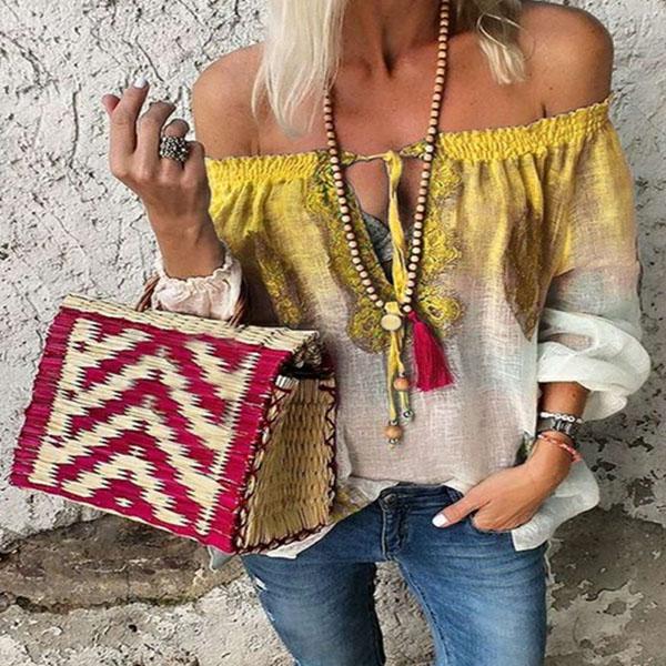 Bohemian Off-The-Shoulder Lace-Up Blouse