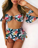 Solid Ruffles Design Bikini Set