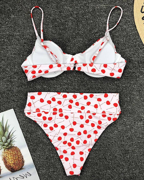 Cherry Print Spaghetti Strap Bikini Sets