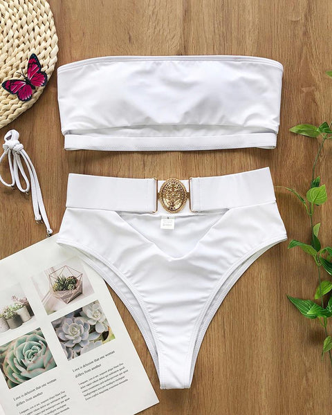 Solid Tube Strappy Bikini Set