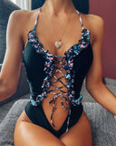 Lace-Up Front One-Piece Swimsuit