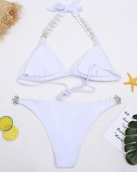 Halter Studded Detail Bikini Sets