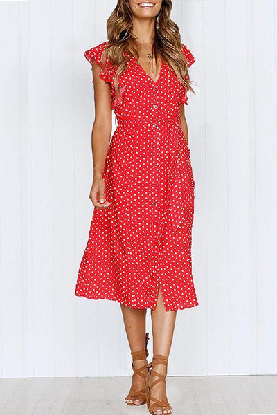 WanaDress Sweet Style Dots Printed Flounces Design Dress