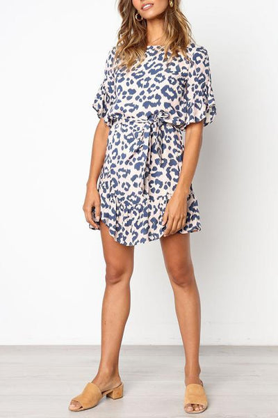 WanaDress Leopard Printed Flounce Design Mini Dress