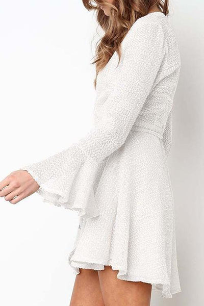 WanaDress V-Neck Flare Sleeves White A-Line Mini Dress