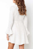 WanaDress V-Neck Flare Sleeves White A-Line Mini Dress