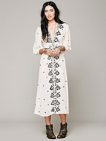 Women New Embroidery Long Sleeves Chic Maxi Dresses