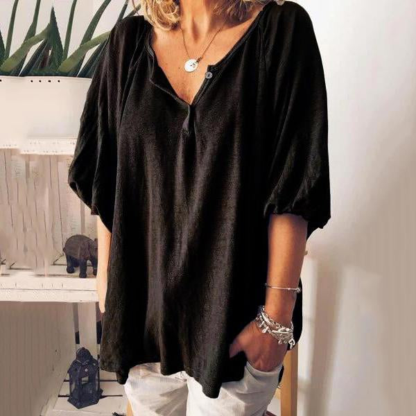 Solid Color Lantern Sleeve Blouse