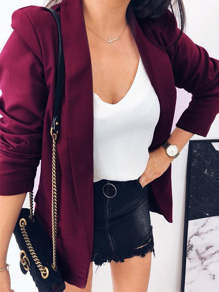 Plain Lapel Autumn Office Lady Chic Woman Blazer