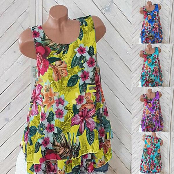 Casual Sleeveless Flower Printed Blouse