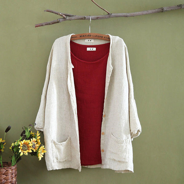 Women Long Sleeve Solid Color Cotton Linen Casual Blouses