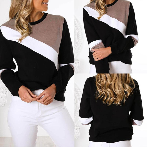 Women's Round Neck Patchwork Sweatshirt