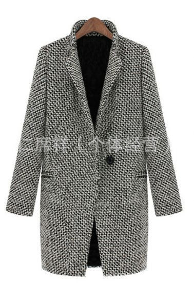 Women Casual Long Sleeve Houndstooth Button Coat