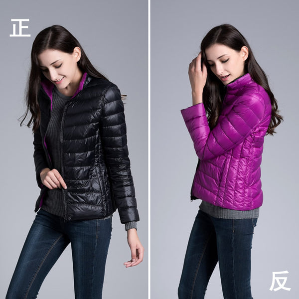 New double-sided short section slim and light section two-sided wearing collar down jacket