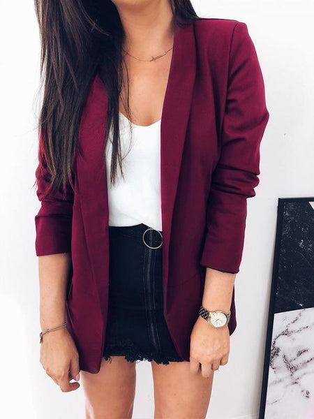 Plain Lapel Autumn Office Lady Chic Woman Blazer