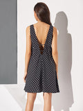 WomenvPolka-Dot  V-Neck A-Line  Sleeveless Mini Dress