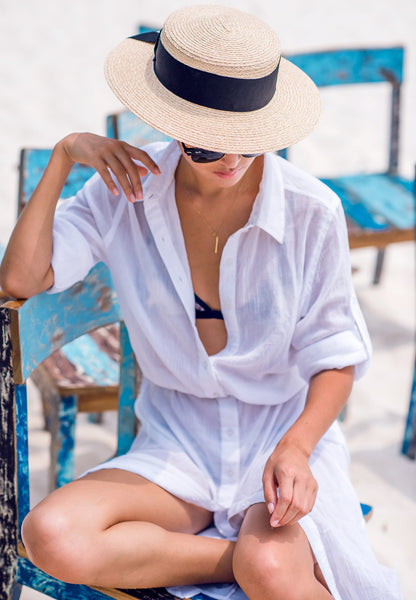 Chiffon wrinkled ultra-thin breathable buckle shirt collar holiday beach skirt beach sunscreen Cover Up