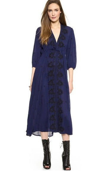 Women New Embroidery Long Sleeves Chic Maxi Dresses