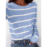 Autumn Striped Round Neck Long Sleeve T-Shirt