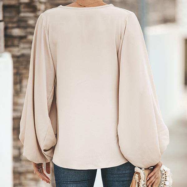 Solid Color Lantern Sleeve Blouse