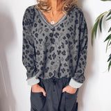 Autumn Leopard Printed V-Neck Blouses