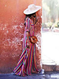 Summer Women Bohemia Striped Shirt Maxi Dress