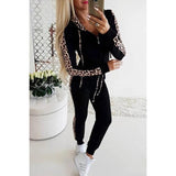 Women's Leopard Sporty Drawstring Hoodie & Pants Suit