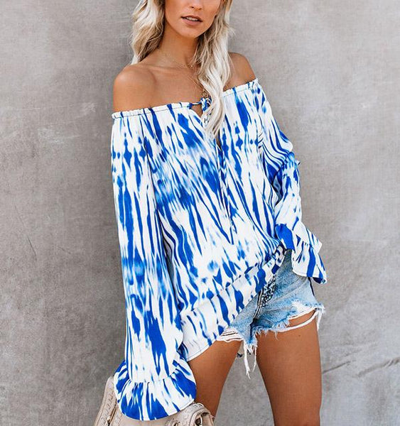 Fashion Off-The-Shoulder Printed Blouse