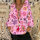 V Neck Flower Printed Loose Blouse