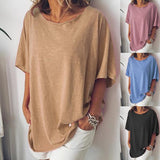 Plus Size Round Neck Solid Color Blouse