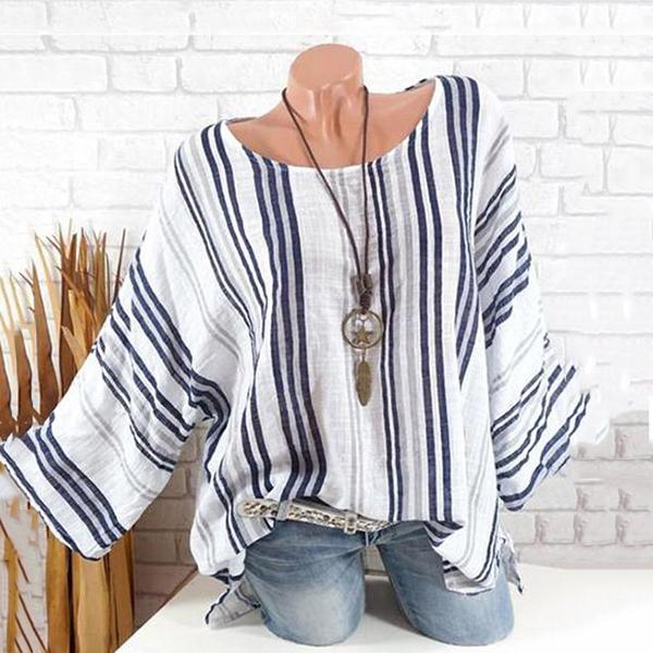 Casual Stripe Bat Sleeve Blouse