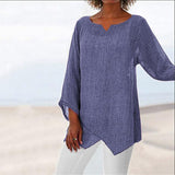 Casual V-Neck 3/4 Sleeve Solid Color Blouse