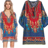 Printed 3/4 Sleeve V-neck Mini Dress