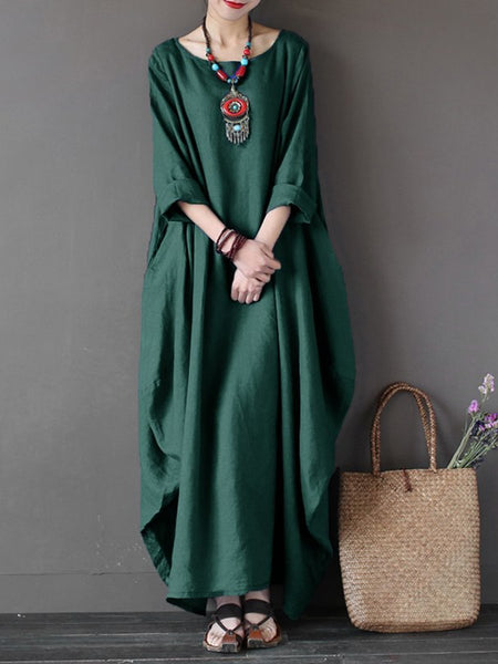 Round Neck Pocket Plain Maxi Dress