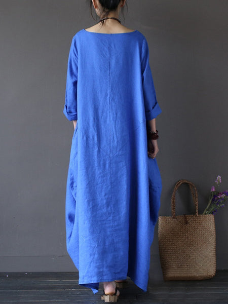 Round Neck Pocket Plain Maxi Dress