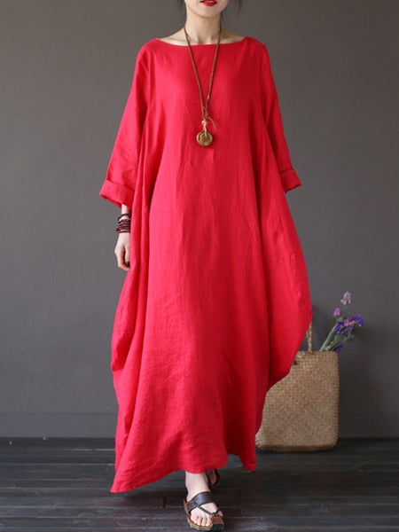 Round Neck Pocket Plain Maxi Dress