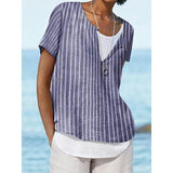 Casual Crew Neck Stripes Short Sleeve Tops